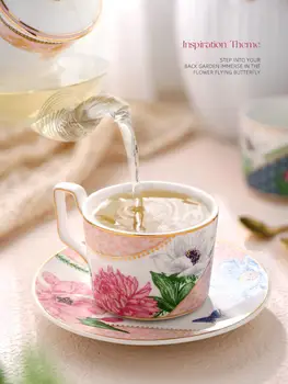 Керамическая кофейная чашка в пасторальном стиле с ручной росписью и Блюдцами, Роскошная кружка из костяного фарфора, послеобеденное чаепитие для домашнего питья