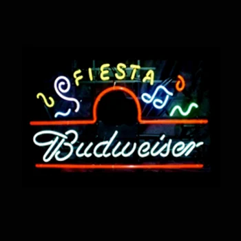 Budweiser Fiesta Marquee Изготовленный На Заказ Ручной Работы Настоящий Стеклянный Тубус Пивной Бар Магазин Рекламирует Настенный Декор Дисплей Неоновая Вывеска 17 