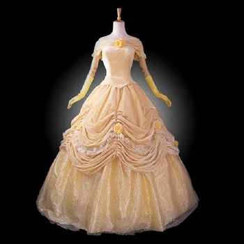 Костюм Красавицы для косплея, желтое платье принцессы для взрослых женщин, нарядные платья для вечеринок на Хэллоуин