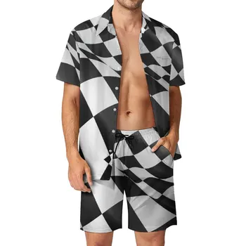 Дизайн с волнистым клетчатым флагом, Мужской пляжный костюм, 2 предмета, брючный костюм, Высокое качество, Горячая распродажа, Размер США