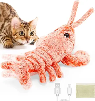 Электрическая Плюхающаяся игрушка для кошек-лобстеров, Реалистичные прыгающие креветки, плюшевые Интерактивные моющиеся игрушки с пакетами кошачьей мяты для кошки и маленькой собаки