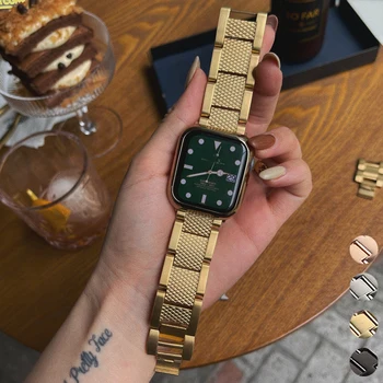 Роскошный Металлический Золотой ремешок для Apple Watch Серии 38/42 мм 41/45 мм 40/44 мм, браслет из нержавеющей Стали для iWatch 7 6 5 SE 4 3 2