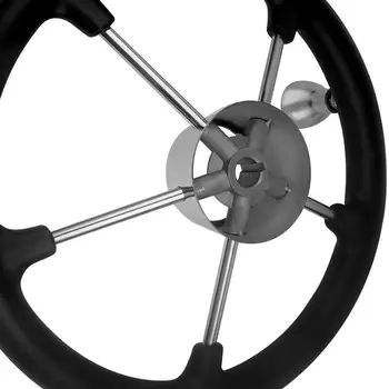 Рулевое колесо лодки с полированными хромированными центральными вставками со спицами, ступица с ключом