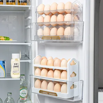 Коробка для хранения яиц, Откидная Боковая дверца холодильника, трехслойные утолщенные пластиковые Кухонные контейнеры для хранения яиц, Дата записи