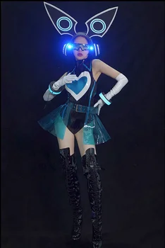 Костюм киберпанк-Анжелы синего цвета с механической подсветкой Rabbit для ночного клуба DS