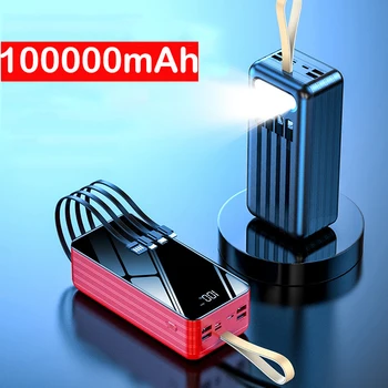 100000mAh Power Bank для iPhone 13 Pro Samsung S22 Xiaomi Powerbank Портативное зарядное устройство Внешний аккумулятор Power Bank Повербанк
