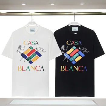 2023SS Летняя новая футболка Casablanca Высокого качества Для мужчин и женщин, повседневная модная футболка с коротким рукавом оверсайз, весенне-летние футболки