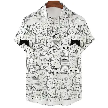 2023 Гавайская рубашка с 3D отворотом, Мужское платье-Чонсам, Костюмные Рубашки, Стиль рукава с героями мультфильмов, Длина рукава (см), Тип топы, Рисунок