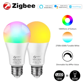 18 Вт Zigbee 3,0 светодиодная лампа E27 Tuya Smart WiFi Светодиодные фонари Alexa Лампа 15 Вт RGB Приложение Голосовой пульт дистанционного управления Google Home Smart Life