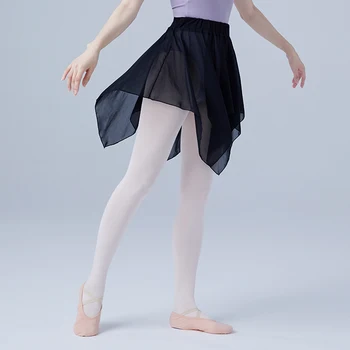 Женская шифоновая балетная юбка, нерегулярная танцевальная юбка, Черные балетные костюмы для танцев, мини-короткое платье для взрослых девочек
