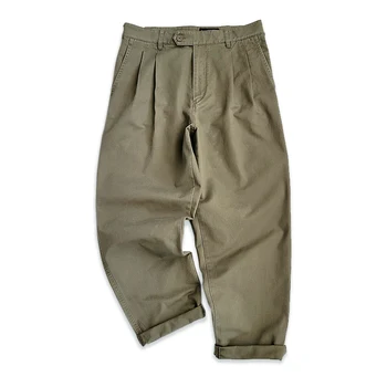 Мужские Винтажные Хлопчатобумажные Свободные Повседневные брюки цвета Хаки зеленого цвета Amekaji Small Foot Pants, Комбинезон
