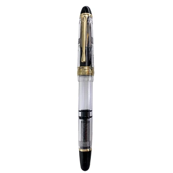 Перьевая ручка Yong Sheng 699, Полупрозрачная черная поршневая вакуумная перьевая ручка EF, Школьные Канцелярские принадлежности, Подарок