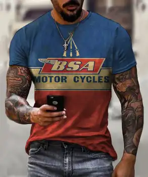 Ретро Мотор Мужская футболка Винтажный мотоцикл Графика Повседневная Уличная одежда С 3D Принтом Модные топы с коротким рукавом Футболки Оверсайз