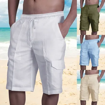 2023 Новые Мужские Хлопчатобумажные льняные шорты, Брюки, Мужские Летние Дышащие Однотонные льняные брюки для фитнеса, Уличная одежда S-5XL