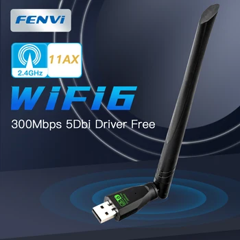 fenvi WiFi 6 USB-Адаптер 300 Мбит/с Сетевая карта Антенна Wifi6 USB-ключ 802.11ax 2,4 ГГц Без драйвера Для Портативных ПК MU-MIMO