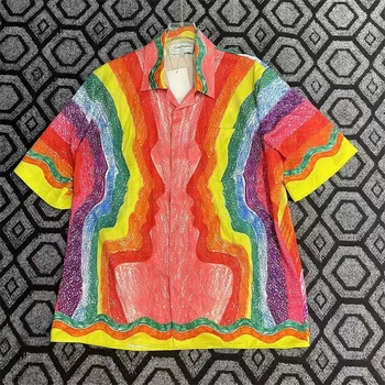 23SS New Fasion Новая Рубашка с полноцветным принтом Casablanca, Мужские И Женские Шелковые рубашки на Гавайях, Пляжные рубашки