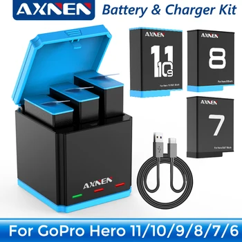Комплект батарей или зарядных устройств для GoPro Hero 11 10 9 8 7 6 5 Аксессуары Gopro для Оригинальной экшн-камеры Go Pro Hero11 Hero8 Hero10