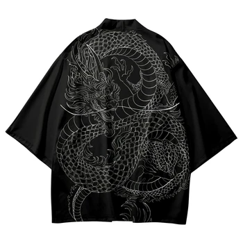 Новое поступление, Традиционное Кимоно в Японском стиле с принтом дракона, мужские рубашки-кардиганы Юката, косплей, Хаори, Уличная одежда большого размера, топы
