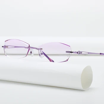 ZIROSAT 5901 Оттеночные линзы, очки для близорукости, Очки для чтения, Титановые очки с алмазной огранкой, оправа без оправы для женщин
