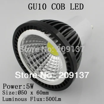 Бесплатная доставка 85-265 В с регулируемой яркостью 5 Вт GU10 COB светодиодная лампа светодиодный прожектор белый/теплый белый светодиодное освещение