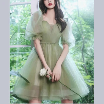 Мятно-зеленое Вечернее платье Трапециевидной формы из Тюля с короткими рукавами, Сшитое на заказ, Мини-коктейльные платья для женщин 2023