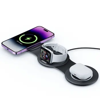 Складное беспроводное зарядное устройство 3 в 1 для iPhone 12 13 14 для Apple Watch, магнитный держатель для зарядки телефона на всасывании