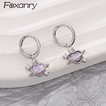 Foxanry, Корейские модные серьги-капли с циркониями для женщин, минималистичные креативные украшения для ушей ручной работы 