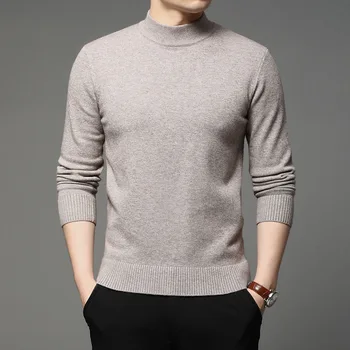 2023 Осенне-зимний Новый Мужской Пуловер с высоким воротом, свитер, Модная однотонная толстая и теплая нижняя рубашка, Мужская Брендовая одежда