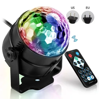 Пульт дистанционного управления LED Mini Crystal Magic Ball Light Красочный Вращающийся Лазерный светильник с голосовой активацией KTV Stage Light