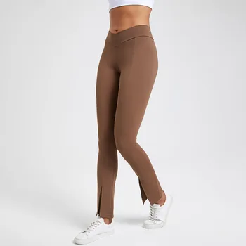 Расклешенные брюки с перекрестной талией, женская верхняя одежда, летние брюки с высокой талией, подтягивающие бедра, тонкие брюки для танцев, фитнеса, йоги телесного цвета
