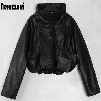 Укороченная кожаная куртка Нерадзурри оверсайз на молнии, женская куртка из черной лакированной кожи с длинным рукавом, женская одежда 2020 г.