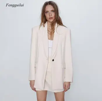 2021 Летняя осенняя женская одежда Оверсайз, Свободный стиль, Повседневный Белый костюм для офиса, пальто