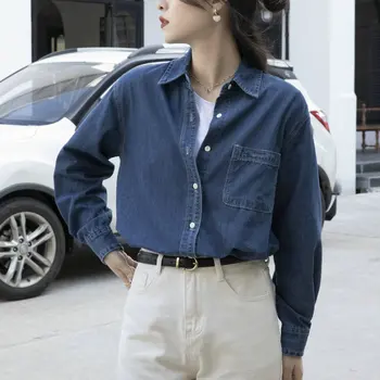 Новинка 2023, весенняя мода, винтажные Элегантные джинсовые женские блузки, повседневные топы Z008