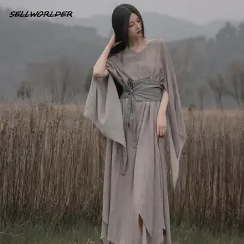 Женское Новое весеннее мягкое платье свободного кроя в китайском стиле с длинными рукавами