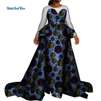 Африканские Платья для Женщин, Вечерние Длинные Платья с принтом Bazin Riche, Африканская Одежда в стиле дашики, Платья с Кружевным рукавом 