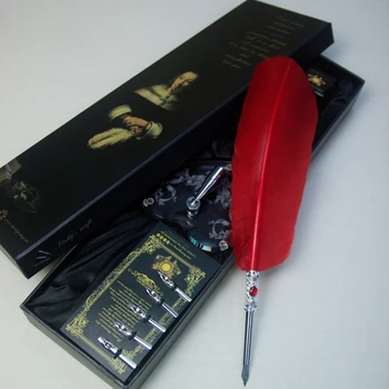 Ручка из натуральных перьев индейки в стиле ретро с подарочной коробкой, авторучка, подарочная ручка
