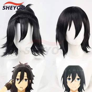 Парик для Косплея Horimiya Miyamura Izumi Хори-сан и Миямура-кун, Черные Короткие Прямые Синтетические волосы 