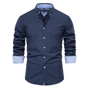 Новые осенние оксфордские мужские рубашки с длинным рукавом, 70% хлопок, однотонные рубашки для мужчин, дизайнерская одежда, блузка с отложным воротником