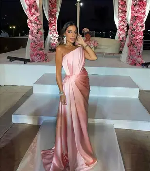 Сшитые на заказ Розовые Вечерние Платья Без Бретелек Abendkleider Dubai с Пятнистой Складкой, Вечернее Платье 
