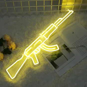 Неоновая Вывеска Световой Пистолет На Заказ Led AK 47 Супер Крутой Подвесной Художественный Ночник Игровая Комната Магазин Вечерние Персонализированное Украшение Стен