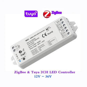 Zigbee светодиодный Контроллер Tuya 2CH CCT Диммер Smart Voice Music APP Облачное Управление DC12V 24V 36V Одноцветная светодиодная лента 0-100 С Затемнением