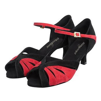 Практика латинских танцев, Женская обувь 7 см черный красный Латинской Сальса бальные танцы обувь для девочек на низком каблуке бальные Латинской танцевальная обувь
