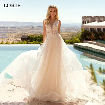 LORIE Сексуальное Свадебное платье с V-образным вырезом 2021, Кружевная Аппликация, Цветочные Свадебные платья Трапециевидной Формы с открытой спиной, Vestido de novia