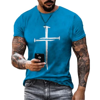 Модная Новая Летняя Мужская футболка God Religion Christ Jesus Cross 3D в стиле Хип-Хоп С коротким рукавом, Уличная Футболка С Круглым вырезом, Винтажная футболка Оверсайз