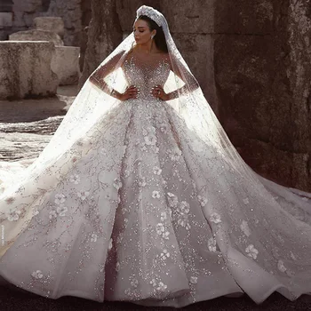 Хрустальные Свадебные платья, бальное платье с длинным хвостом, сшитое на заказ для женщин 2024