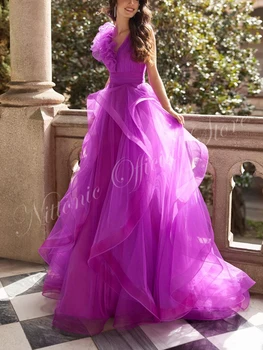 Фиолетовые женские платья для выпускного вечера с V-образным вырезом, без рукавов, длиной до пола, Трапециевидной формы, с оборками, для торжественного случая, Vestidos Para Mujer, 2023