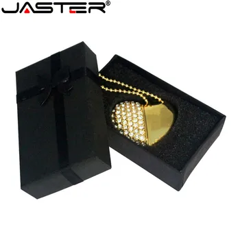 JASTER USB флэш-накопитель Металлический бриллиантовый кристалл сердце с подарочной коробкой Ручка-накопитель Бесплатная цепочка Memory stick U диск флешки 4 ГБ 32 ГБ 64 ГБ
