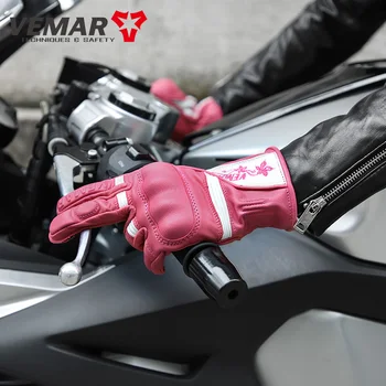 Подарочные Кожаные перчатки Vemar с вышивкой в стиле ретро, женские Мотоциклистские перчатки с сенсорным экраном, Овчина для Леди Розового Цвета, защита для верховой езды, Мотокросс