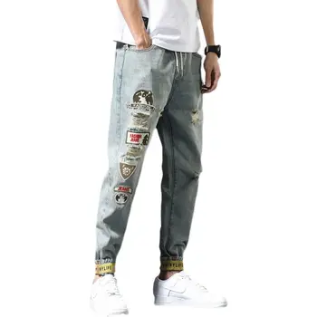 мужские рваные джинсовые брюки, свободные шаровары, повседневные брюки, модная одежда в стиле хип-хоп, уличная одежда, джинсовые брюки для Хай-стрит, размер оверсайз