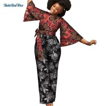 Африканская одежда, Комбинезон с принтом Дашики Анкара, Женская Африканская одежда, Хлопковый комбинезон Bazin Riche с поясом, WY7129